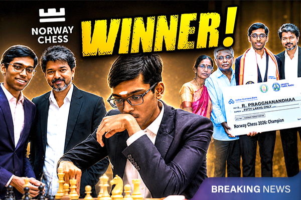 Tamil Nadu CM Vijay Gives Rs 50 Lakh Reward to Chess Champion Praggnanandhaa